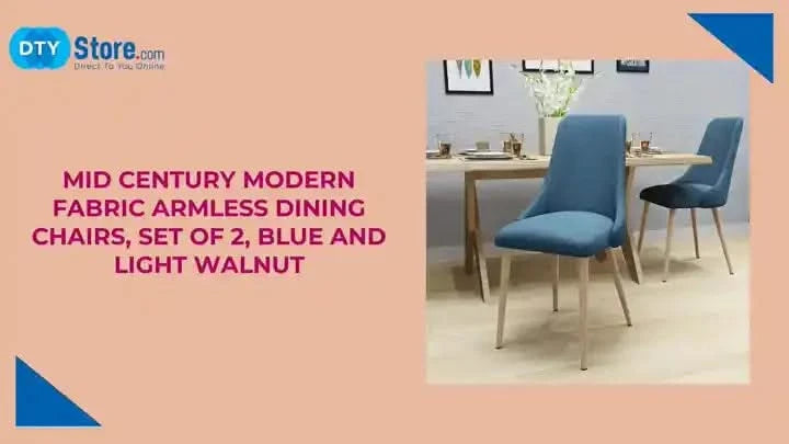 Mid Century Modern Fabric Armless Dining Chairs, Set of 2, Blue and Light Walnut Default -DTYStore