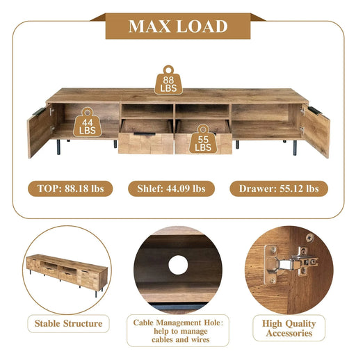 Mid Century TV Stand with 2 Drawers, Media Console Table for TVs up to 85'', Entertainment Center with Storage for Living room, Bedroom, Home Theatre Default -DTYStore