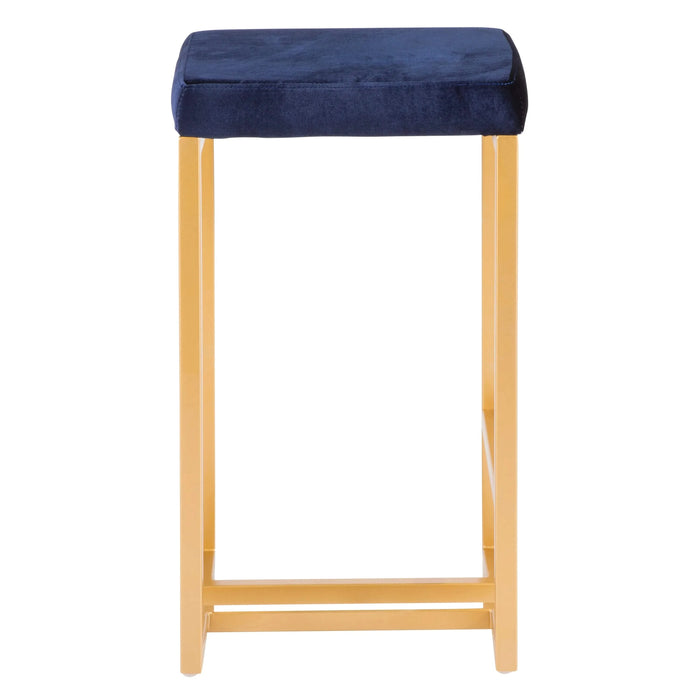 Midas 26' Contemporary-Glam Counter Stool in Gold with Blue Velvet Cushion by LumiSource - Set of 2 Default -DTYStore