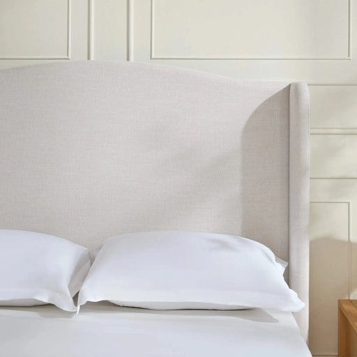 Minimalist Designs Hannah Upholstered Wingback King Bed Frame with 54' Headboard in Premium Textured Canvas Chenille Look Ivory Default -DTYStore