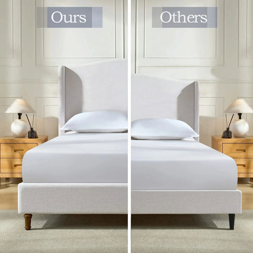 Minimalist Designs Hannah Upholstered Wingback King Bed Frame with 54' Headboard in Premium Textured Canvas Chenille Look Ivory Default -DTYStore