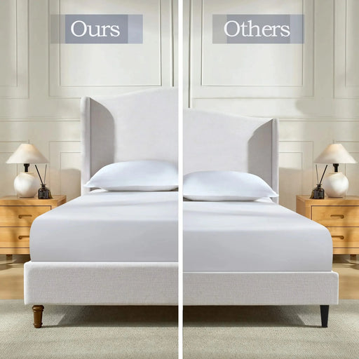 Minimalist Designs Upholstered Wingback Queen Bed with Tall 54' Headboard in Premium Textured Canvas Chenille Look Ivory Default -DTYStore