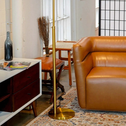 Minimalist Floor Lamp, Slim Standing Light with Neutral Shade for Contemporary Living Room & Bedroom Ambience 110~120V Elara Floor Lamp Gold outer and White inner Default -DTYStore