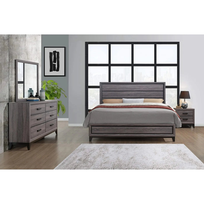 Mirage Grey 5PC Full Bedroom Set with Panel Style Headboard in Black and Gray Rubber Wood Default -DTYStore