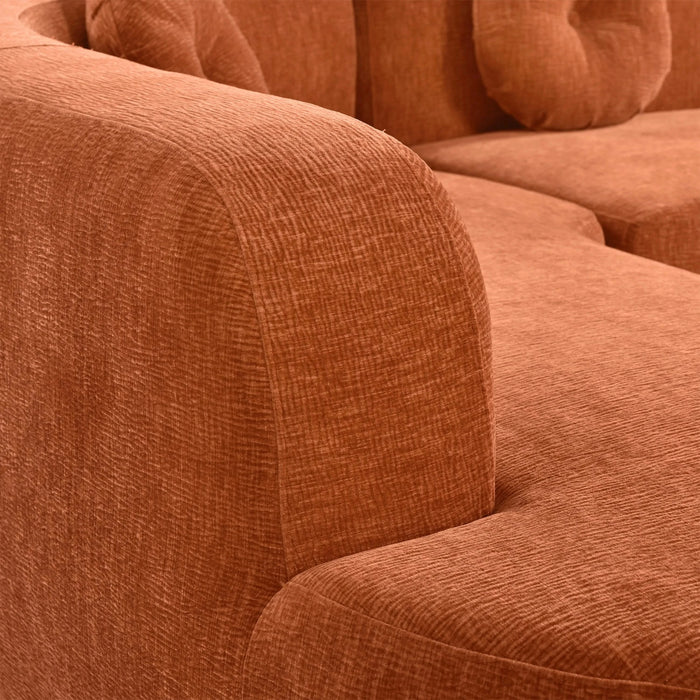 Mirod 122'' Extra Large Sectional Sofa Soft Fabric Upholstery, Elegant Curved Design with Three Round Cushions , High-Resilience Foam for Ultimate Comfort Default -DTYStore