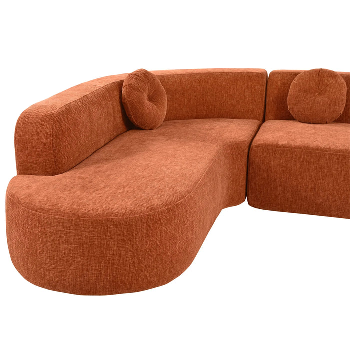 Mirod 122'' Extra Large Sectional Sofa Soft Fabric Upholstery, Elegant Curved Design with Three Round Cushions , High-Resilience Foam for Ultimate Comfort Default -DTYStore