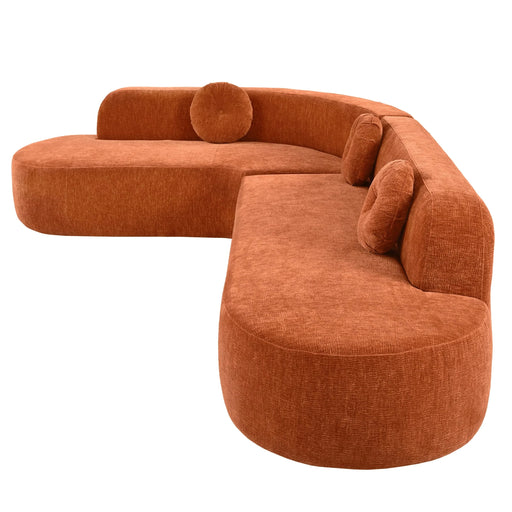 Mirod 122'' Extra Large Sectional Sofa Soft Fabric Upholstery, Elegant Curved Design with Three Round Cushions , High-Resilience Foam for Ultimate Comfort Default -DTYStore