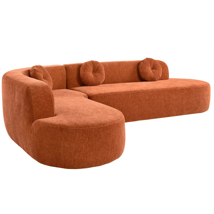 Mirod 122'' Extra Large Sectional Sofa Soft Fabric Upholstery, Elegant Curved Design with Three Round Cushions , High-Resilience Foam for Ultimate Comfort Default -DTYStore