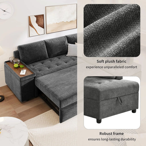 Mirod 91.5-Inch L Shaped Couch with Pull Out Bed and Storage Sectional Sleeper Sofa with Hidden Storage , Wide Armrest with storage,for Living Room, Apartment, Bedroom, Office Default -DTYStore