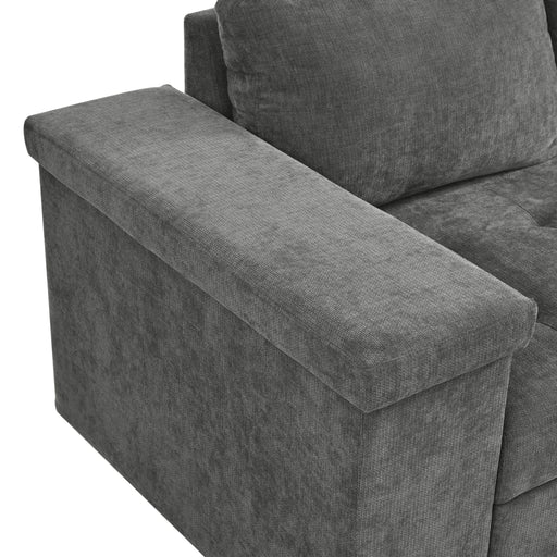 Mirod 91.5-Inch L Shaped Couch with Pull Out Bed and Storage Sectional Sleeper Sofa with Hidden Storage , Wide Armrest with storage,for Living Room, Apartment, Bedroom, Office Default -DTYStore