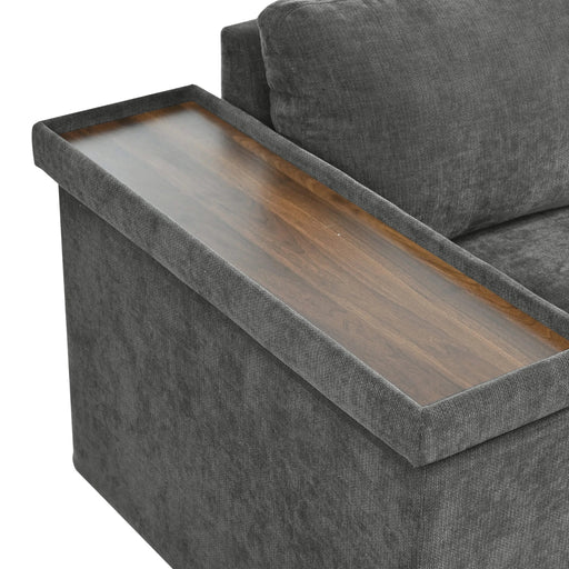 Mirod 91.5-Inch L Shaped Couch with Pull Out Bed and Storage Sectional Sleeper Sofa with Hidden Storage , Wide Armrest with storage,for Living Room, Apartment, Bedroom, Office Default -DTYStore