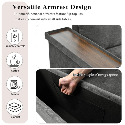 Mirod 91.5-Inch L Shaped Couch with Pull Out Bed and Storage Sectional Sleeper Sofa with Hidden Storage , Wide Armrest with storage,for Living Room, Apartment, Bedroom, Office Default -DTYStore