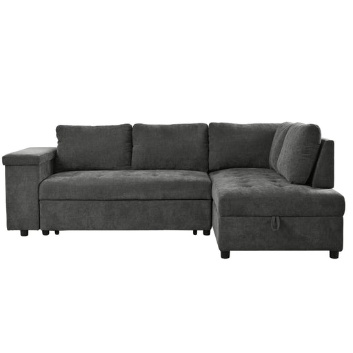 Mirod 91.5-Inch L Shaped Couch with Pull Out Bed and Storage Sectional Sleeper Sofa with Hidden Storage , Wide Armrest with storage,for Living Room, Apartment, Bedroom, Office Default -DTYStore