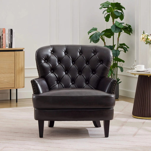 Mirod Vintage-Inspired Upholstered Lounge Chair with Nailhead Trim ,Solid Wood Legs for Stability and Elegant Curved Backrest for Comfort,Versatile for Living Room, Bedroom, and Office Default -DTYStore