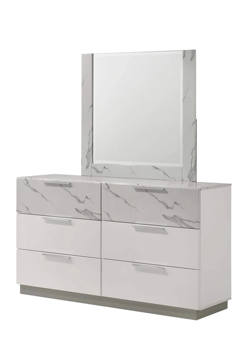 Mist Queen 4-Piece Set – Two-Tone High-Gloss Marble & Lacquer Finish with LED Lighting White Default -DTYStore