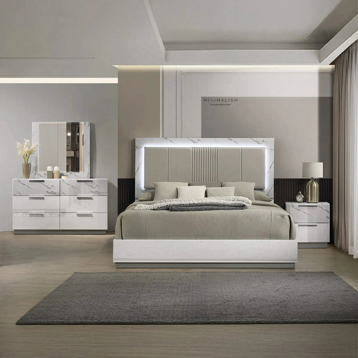 Mist Queen 4-Piece Set – Two-Tone High-Gloss Marble & Lacquer Finish with LED Lighting White Default -DTYStore