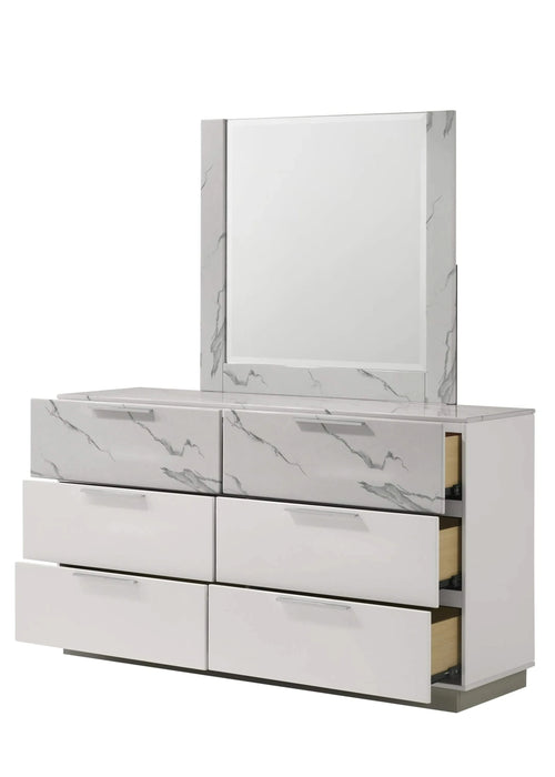 Mist Queen 4-Piece Set – Two-Tone High-Gloss Marble & Lacquer Finish with LED Lighting White Default -DTYStore