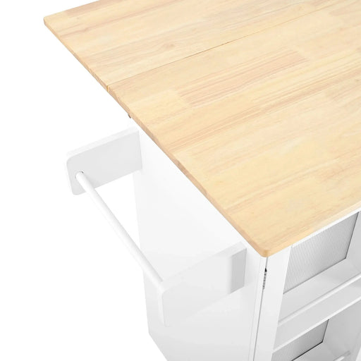 Mobile Kitchen Island Storage Trolley Cart on Wheels with Dropleaf Top, Towel/Spice Rack,2 Drawers, 2-Door Cabinet, White Default -DTYStore
