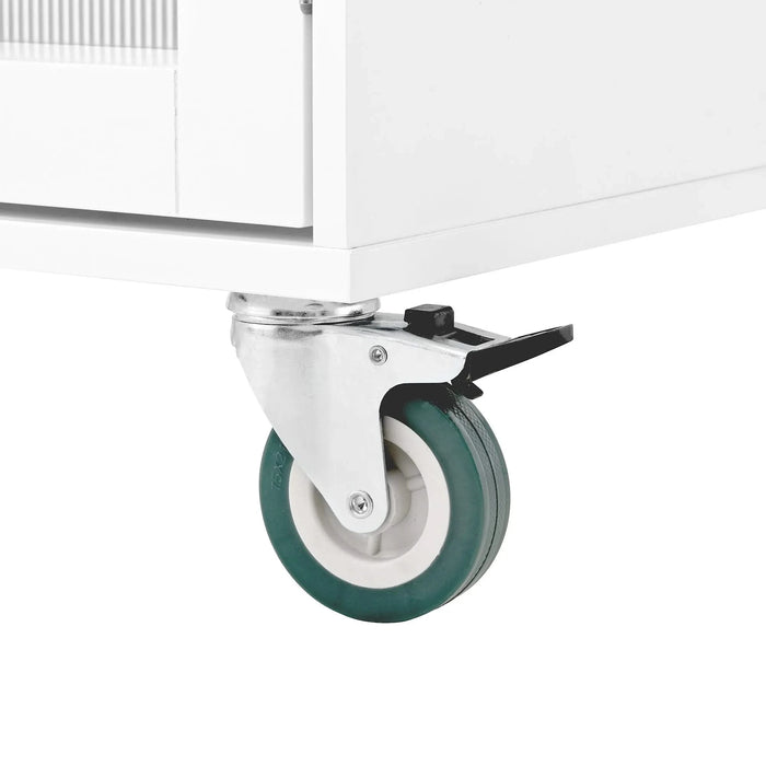 Mobile Kitchen Island Storage Trolley Cart on Wheels with Dropleaf Top, Towel/Spice Rack,2 Drawers, 2-Door Cabinet, White Default -DTYStore