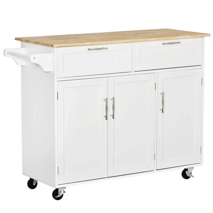 Mobile Kitchen Island with Storage, Kitchen Cart with Wood Top, Storage Drawers, 3-door Cabinets, Adjustable Shelves and Towel Rack, White Default -DTYStore