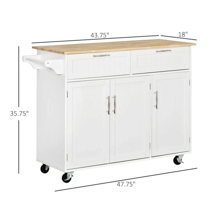 Mobile Kitchen Island with Storage, Kitchen Cart with Wood Top, Storage Drawers, 3-door Cabinets, Adjustable Shelves and Towel Rack, White Default -DTYStore