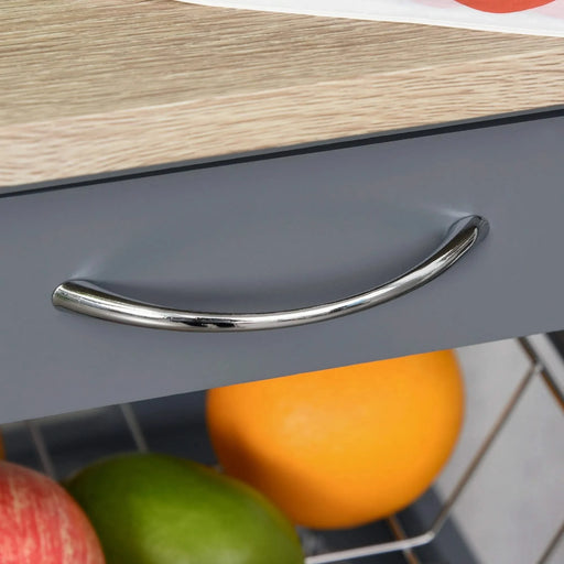 Mobile Rolling Kitchen Island Trolley Serving Cart with Underneath Drawer & Slide-Out Wire Storage Basket, Grey Default -DTYStore