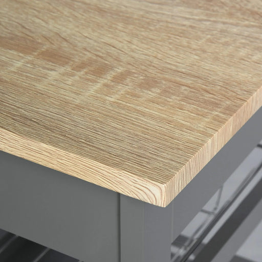 Mobile Rolling Kitchen Island Trolley Serving Cart with Underneath Drawer & Slide-Out Wire Storage Basket, Grey Default -DTYStore