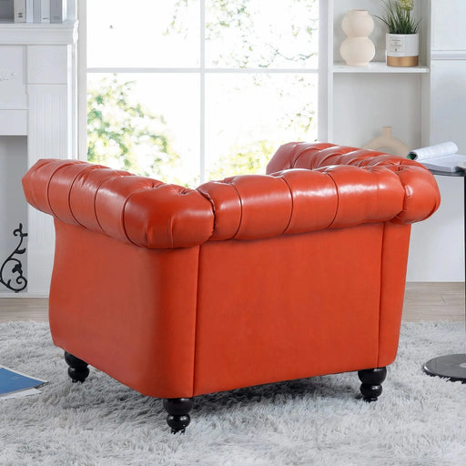 Modern 1 Seater Sofa for Living Room with Pocket Springs and Foam, Orange PU, 38.98'W x 32.09'D x 28.35'H Default -DTYStore