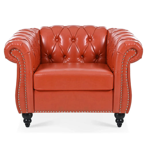 Modern 1 Seater Sofa for Living Room with Pocket Springs and Foam, Orange PU, 38.98'W x 32.09'D x 28.35'H Default -DTYStore