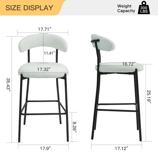 Modern 26'' Counter Height Bar Stool with Teddy Fabric Cover and Black Base, Snow White Default -DTYStore