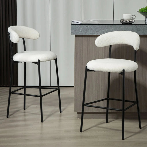 Modern 26'' Counter Height Bar Stool with Teddy Fabric Cover and Black Base, Snow White Default -DTYStore
