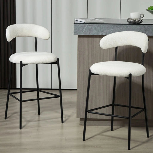 Modern 26'' Counter Height Bar Stool with Teddy Fabric Cover and Black Base, Snow White Default -DTYStore