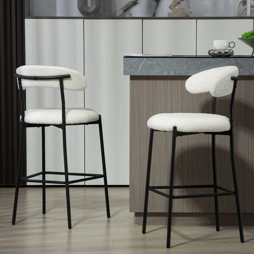 Modern 26'' Counter Height Bar Stool with Teddy Fabric Cover and Black Base, Snow White Default -DTYStore