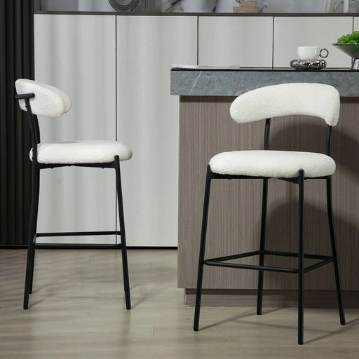 Modern 26'' Counter Height Bar Stool with Teddy Fabric Cover and Black Base, Snow White Default -DTYStore