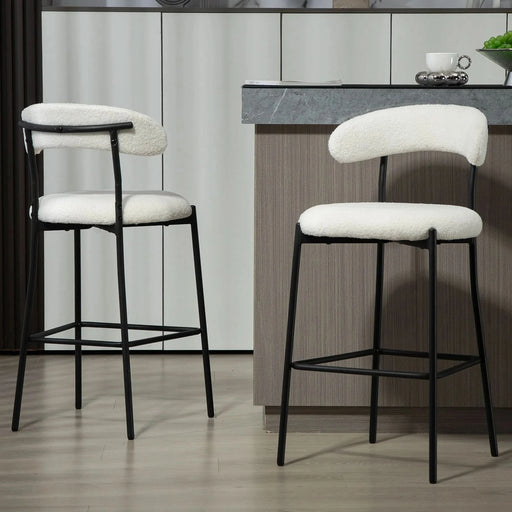 Modern 26'' Counter Height Bar Stool with Teddy Fabric Cover and Black Base, Snow White Default -DTYStore
