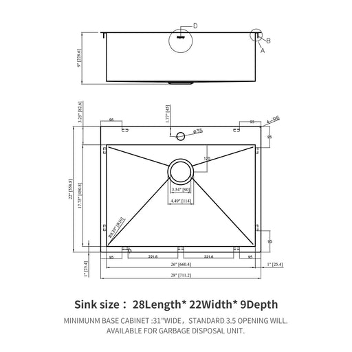 Modern 28 Inch Drop In Kitchen Sink with Single Bowl in Durable 16 Gauge Stainless Steel, Brushed Nickel Finish Default -DTYStore
