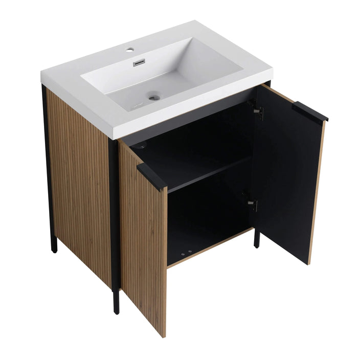 Modern 30' Freestanding Bathroom Vanity with Resin Sink & Soft-Close Cabinet Doors in Light Coffee Plywood Default -DTYStore