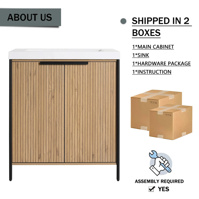 Modern 30' Freestanding Bathroom Vanity with Resin Sink & Soft-Close Cabinet Doors in Light Coffee Plywood Default -DTYStore