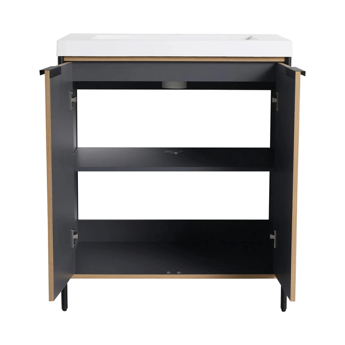 Modern 30' Freestanding Bathroom Vanity with Resin Sink & Soft-Close Cabinet Doors in Light Coffee Plywood Default -DTYStore