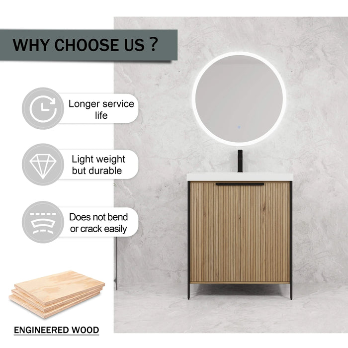 Modern 30' Freestanding Bathroom Vanity with Resin Sink & Soft-Close Cabinet Doors in Light Coffee Plywood Default -DTYStore