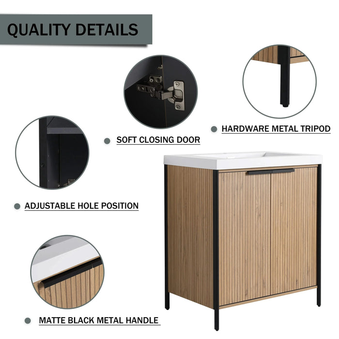 Modern 30' Freestanding Bathroom Vanity with Resin Sink & Soft-Close Cabinet Doors in Light Coffee Plywood Default -DTYStore