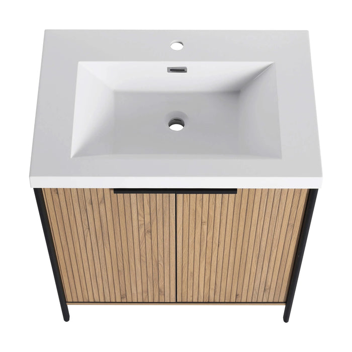 Modern 30' Freestanding Bathroom Vanity with Resin Sink & Soft-Close Cabinet Doors in Light Coffee Plywood Default -DTYStore