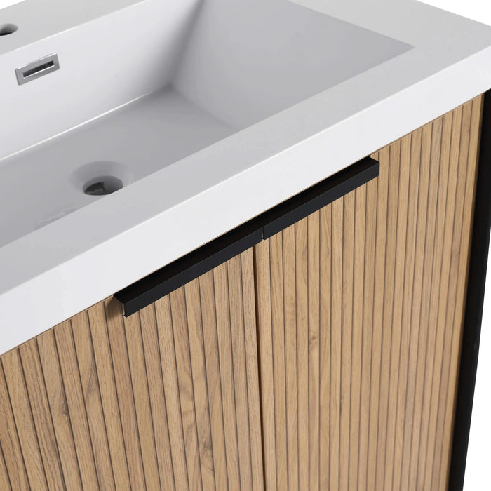 Modern 30' Freestanding Bathroom Vanity with Resin Sink & Soft-Close Cabinet Doors in Light Coffee Plywood Default -DTYStore