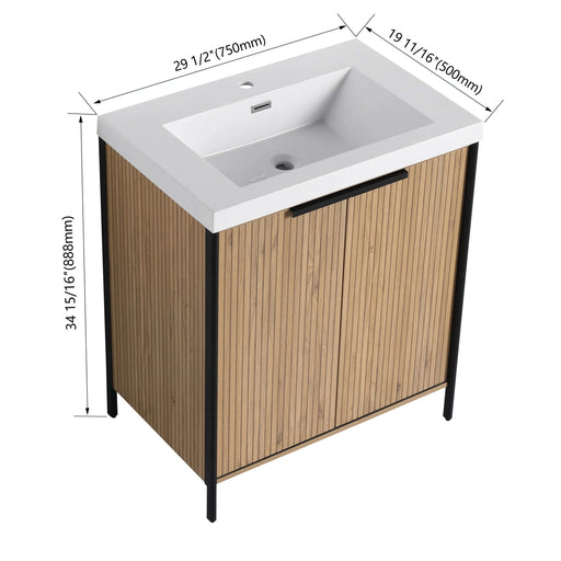 Modern 30' Freestanding Bathroom Vanity with Resin Sink & Soft-Close Cabinet Doors in Light Coffee Plywood Default -DTYStore