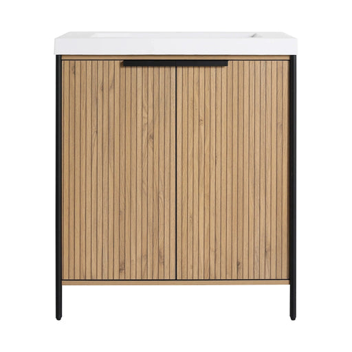 Modern 30' Freestanding Bathroom Vanity with Resin Sink & Soft-Close Cabinet Doors in Light Coffee Plywood Default -DTYStore