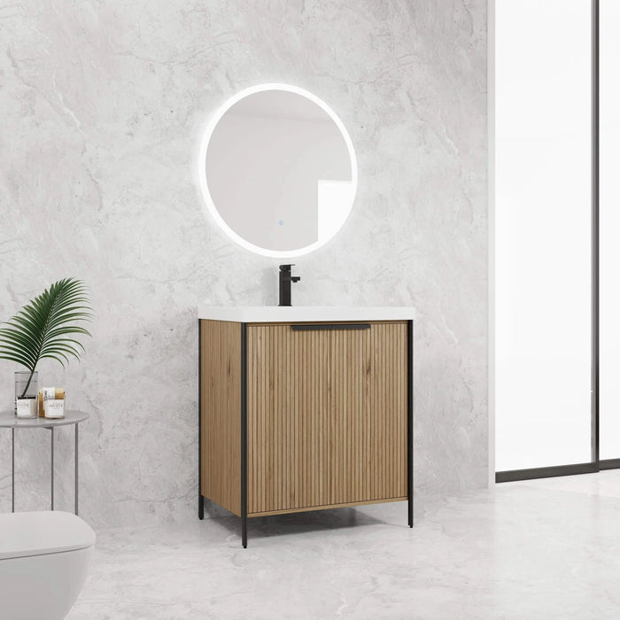 Modern 30' Freestanding Bathroom Vanity with Resin Sink & Soft-Close Cabinet Doors in Light Coffee Plywood Default -DTYStore