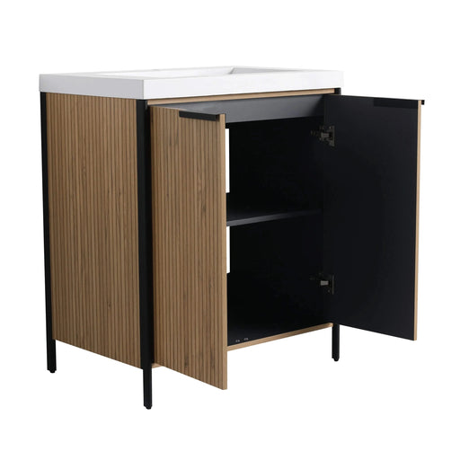 Modern 30' Freestanding Bathroom Vanity with Resin Sink & Soft-Close Cabinet Doors in Light Coffee Plywood Default -DTYStore
