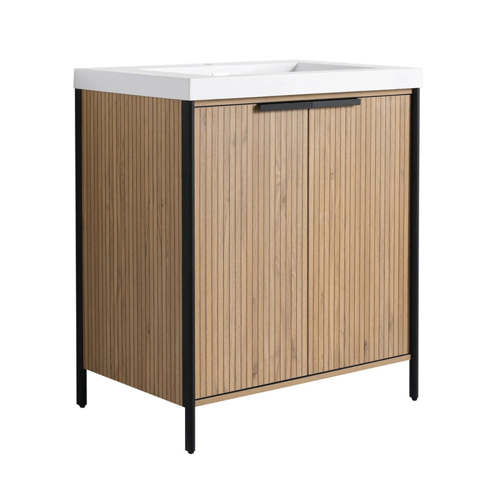 Modern 30' Freestanding Bathroom Vanity with Resin Sink & Soft-Close Cabinet Doors in Light Coffee Plywood Default -DTYStore