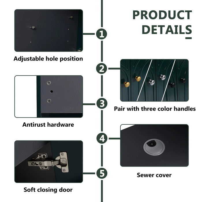 Modern 36 Inch Freestanding Bathroom Vanity with 2 Soft-Close Cabinet Doors in Dark Green Plywood -Excluding Sink Default -DTYStore