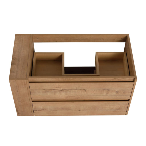 Modern 36' Wall-Mounted Bathroom Vanity with Ceramic Sink and Storage Rack, 2 Soft Close Drawers, Imitative Oak Finish Default -DTYStore
